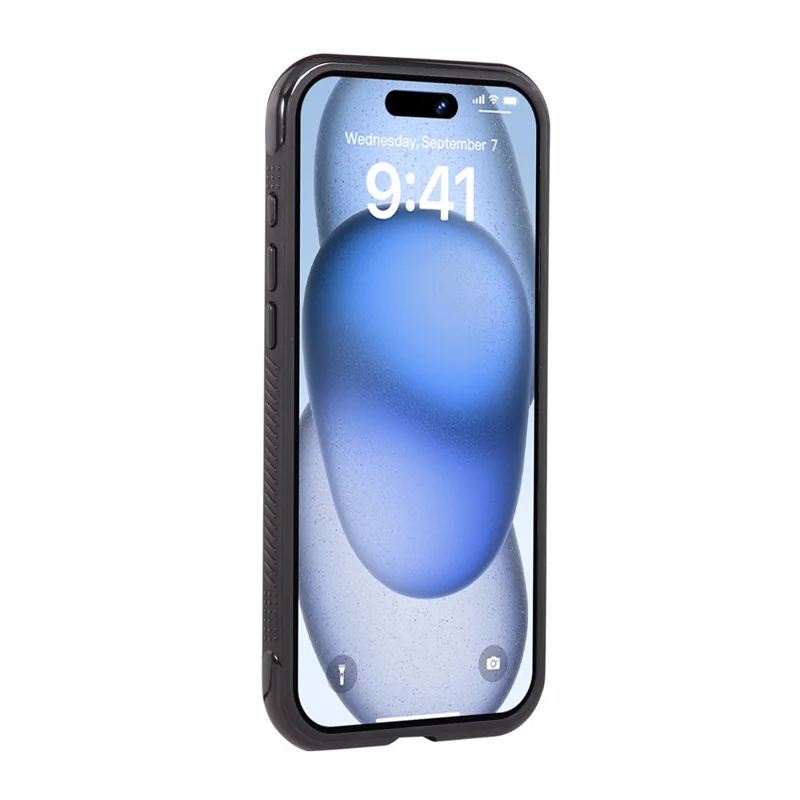 For iPhone 16 Pro Max Magnetic Case Stress Relief Kickstand TPU + PC Transparent Protective Phone Cover - Black