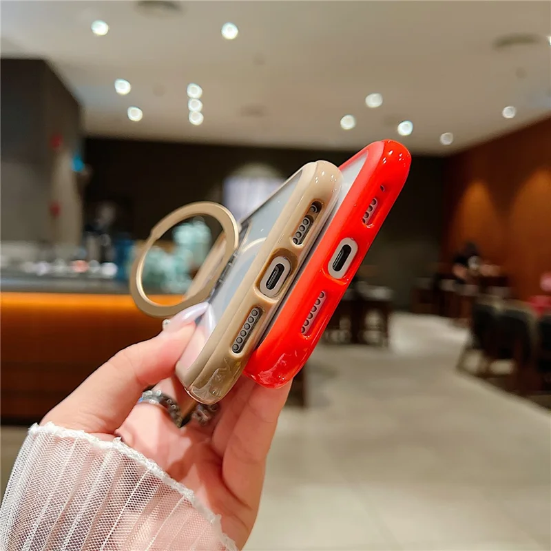 For iPhone 17 Pro Max Magnetic Case Stress Relief Kickstand TPU + PC Transparent Protective Phone Cover - Red