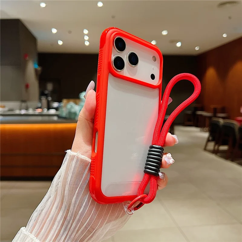 For iPhone 17 Pro Case TPU + PC Transparent Protective Phone Cover with Wrist Strap - Red