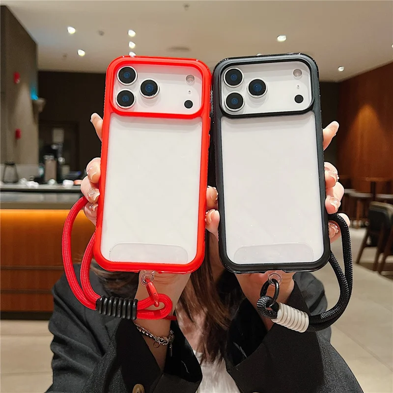 For iPhone 17 Pro Case TPU + PC Transparent Protective Phone Cover with Wrist Strap - Red