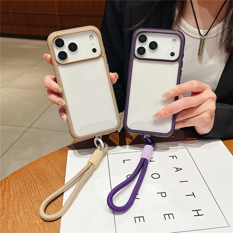 For iPhone 17 Pro Case TPU + PC Transparent Protective Phone Cover with Wrist Strap - Red