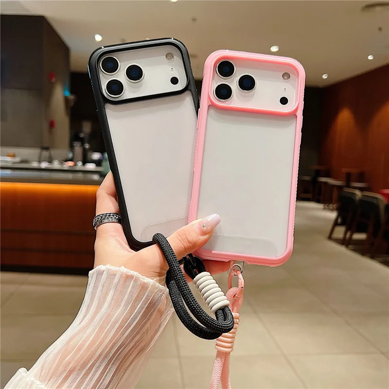 For iPhone 17 Pro Case TPU + PC Transparent Protective Phone Cover with Wrist Strap - Red