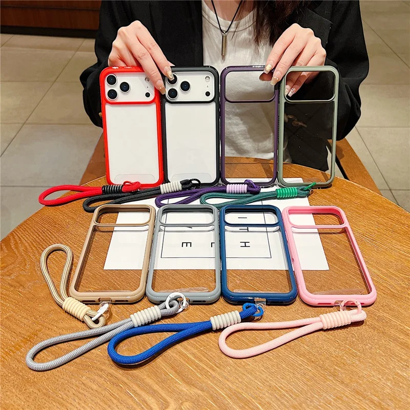 For iPhone 17 Pro Case TPU + PC Transparent Protective Phone Cover with Wrist Strap - Red