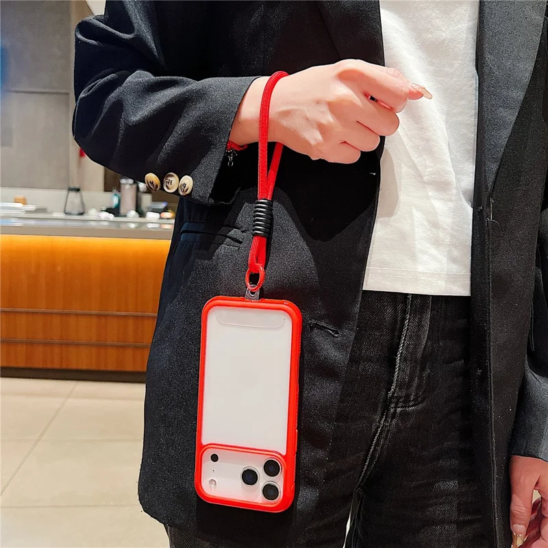 For iPhone 17 Pro Max Case TPU + PC Transparent Protective Phone Cover with Wrist Strap - Red