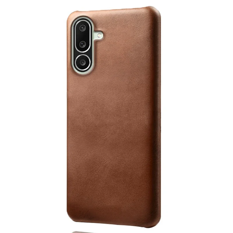 For Samsung Galaxy M56 5G Case Calf Texture PU Leather Hard PC Protective Phone Cover - Brown