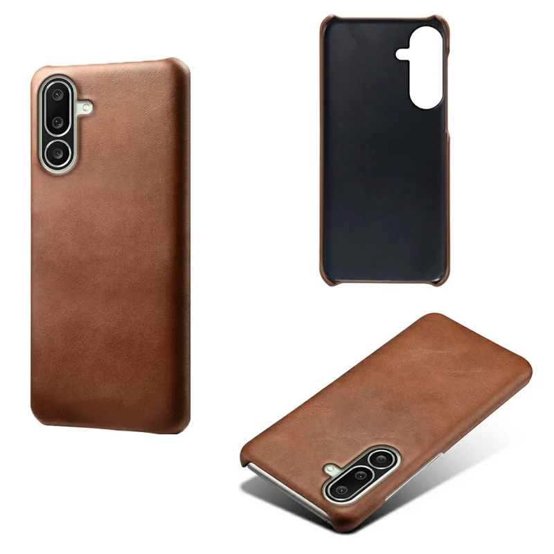 For Samsung Galaxy M56 5G Case Calf Texture PU Leather Hard PC Protective Phone Cover - Brown