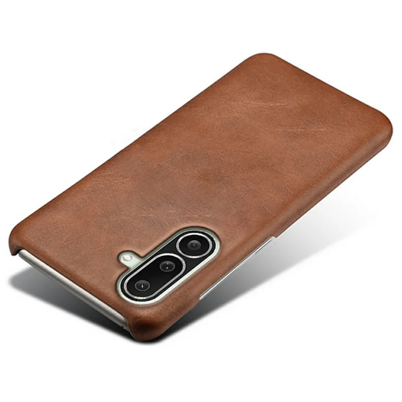 For Samsung Galaxy M56 5G Case Calf Texture PU Leather Hard PC Protective Phone Cover - Brown