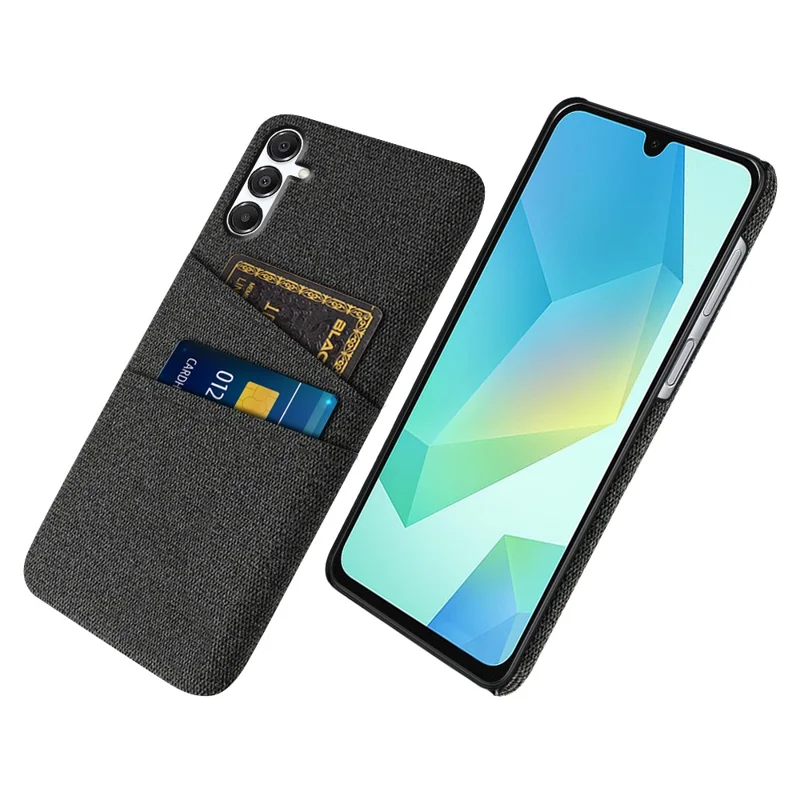 Zwart hoesje voor Samsung Galaxy A17 5G / A17 4G van stof en hard PC-materiaal met twee kaartslots