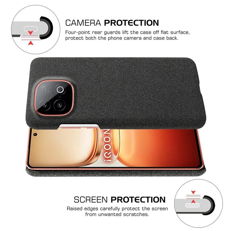For vivo iQOO Neo10 5G Phone Case Cloth Texture Anti-Scratch Protective PC Back Cover - Black