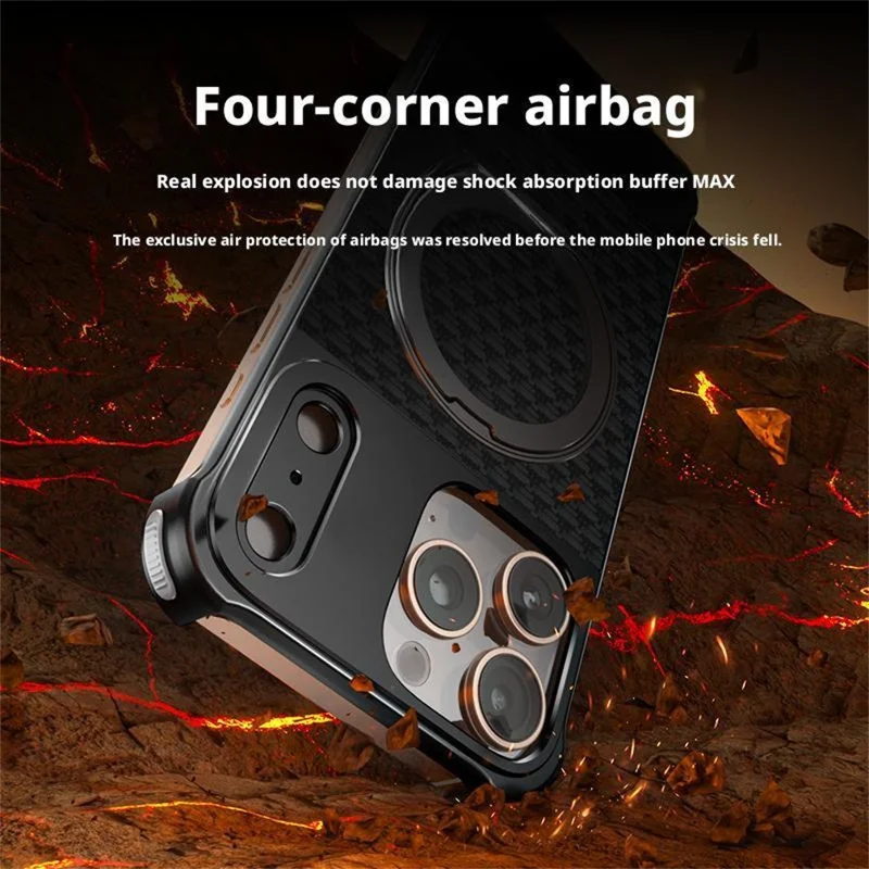 For iPhone 16 Pro Max Magnetic Case Borderless Textured PU + Metal Kickstand Phone Cover - Black