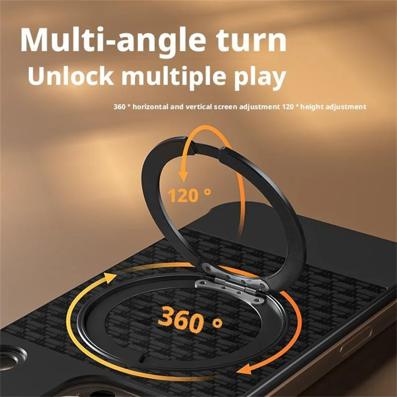 For iPhone 15 Pro Max Magnetic Case Borderless Textured PU + Metal Kickstand Phone Cover - Black