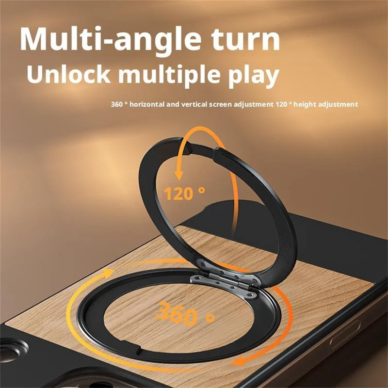 For iPhone 15 Pro Max Magnetic Case Borderless Walnut + Metal Kickstand Phone Cover - Light Wood Grain