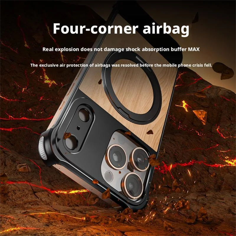 For iPhone 15 Pro Max Magnetic Case Borderless Walnut + Metal Kickstand Phone Cover - Light Wood Grain