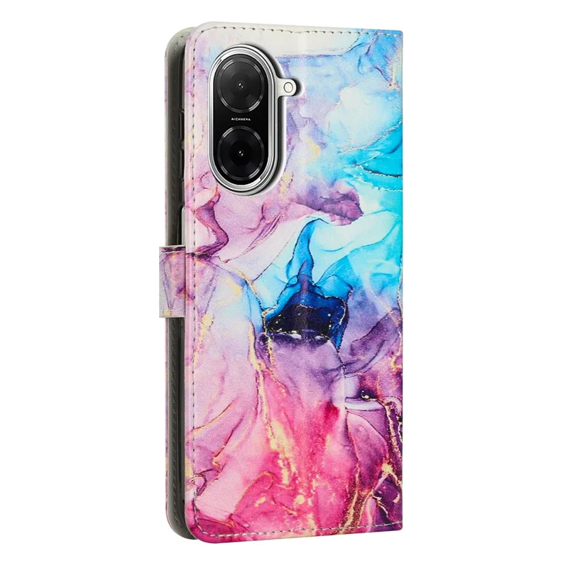 Чехол для Xiaomi Redmi A5 NFC (ЕС) (173,45 мм) с подставкой, с мраморным узором, из искусственной кожи, с отделением для карт - Розовый / Фиолетовый