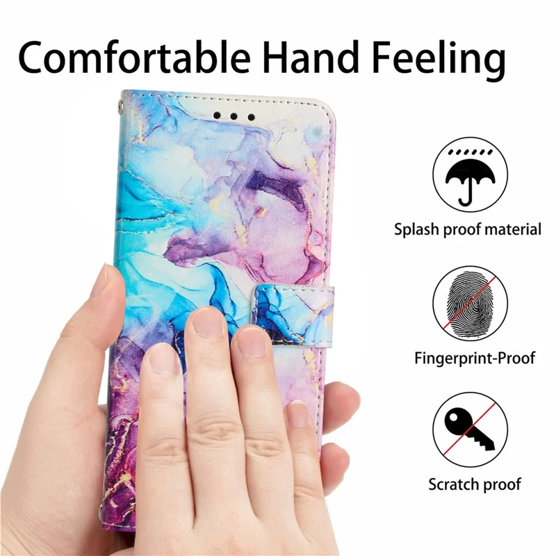 Чехол для Xiaomi Redmi A5 NFC (ЕС) (173,45 мм) с подставкой, с мраморным узором, из искусственной кожи, с отделением для карт - Розовый / Фиолетовый
