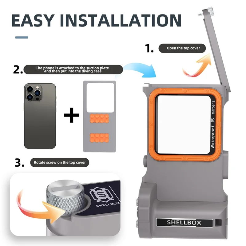 SHELLBOX Pro Gen 3 per iPhone 16 Pro Max X XR XS Max / Samsung Galaxy S25 Ultra Cover Universale Impermeabile per Immersioni Antiurto - Grigio