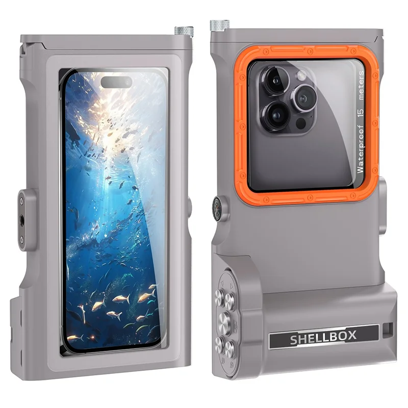 SHELLBOX Pro Gen 3 per iPhone 16 Pro Max X XR XS Max / Samsung Galaxy S25 Ultra Cover Universale Impermeabile per Immersioni Antiurto - Grigio