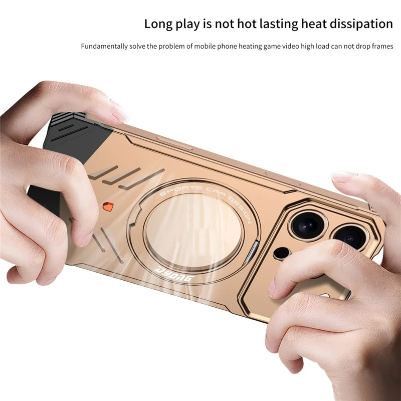 DYONG For iPhone 16 Pro Max Metal Case Frameless Hollow Heat Dissipation Phone Cover with Kickstand - Titanium Gold