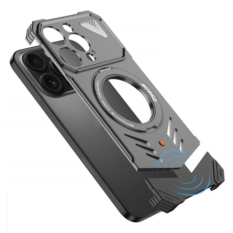 DYONG For iPhone 16 Pro Max Metal Case Frameless Hollow Heat Dissipation Phone Cover with Kickstand - Titanium Gold