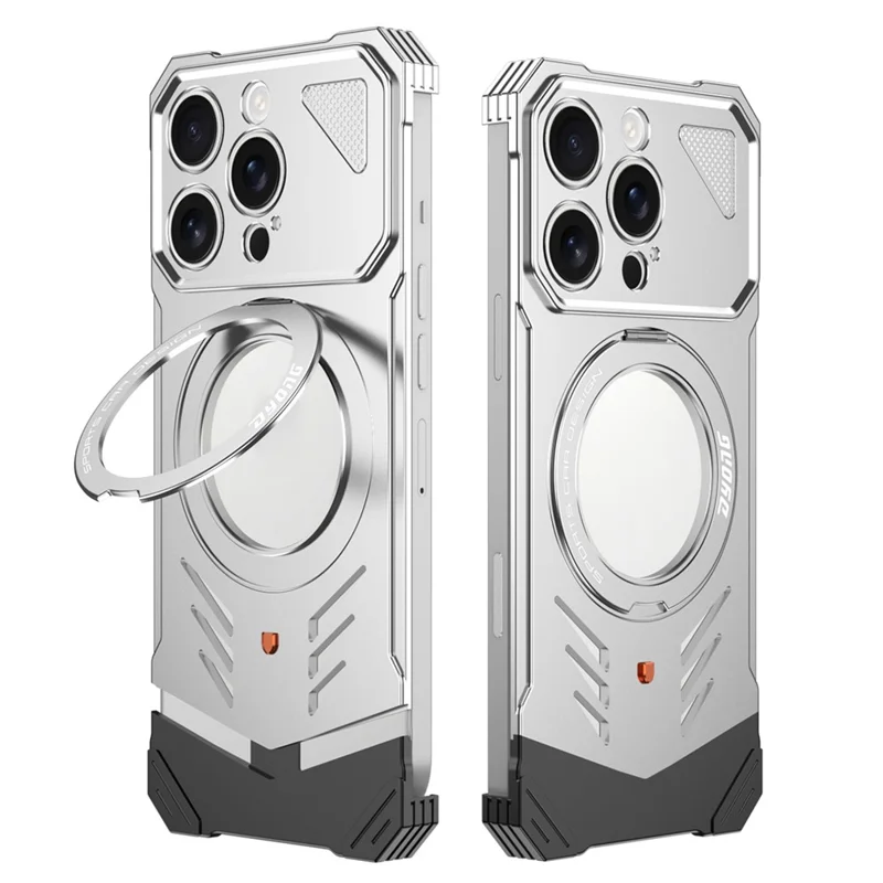 DYONG For iPhone 16 Pro Metal Case Frameless Hollow Heat Dissipation Phone Cover with Kickstand - Silver