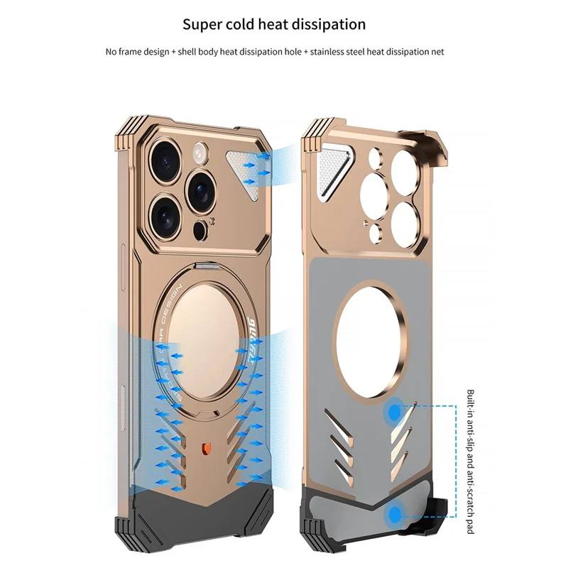 DYONG For iPhone 16 Pro Metal Case Frameless Hollow Heat Dissipation Phone Cover with Kickstand - Silver