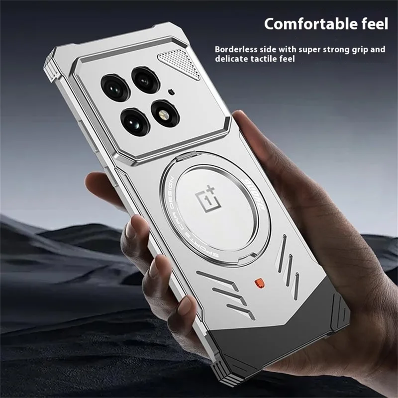 DYONG For OnePlus 13 Metal Case Frameless Hollow Heat Dissipation Phone Cover with Kickstand - Silver