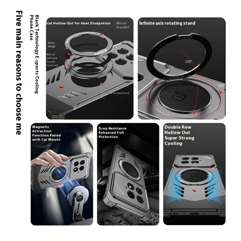 DYONG For OnePlus 13 Metal Case Frameless Hollow Heat Dissipation Phone Cover with Kickstand - Silver