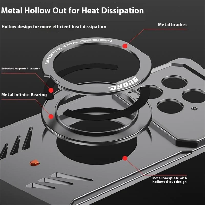 DYONG For OnePlus 13 Metal Case Frameless Hollow Heat Dissipation Phone Cover with Kickstand - Silver