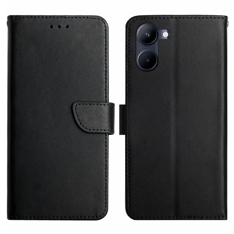 Per Realme 10 5G HT02 Nappa Texture Genuina Flip Flip Case di Chiusura Magnetica Coperchio Protettivo a Discesa Protezione da Shock - Nero