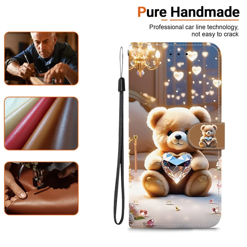 For Honor 400 Lite 5G Leather Case Stand Wallet Pattern Printing Phone Cover with Wrist Strap - Diamond Bear