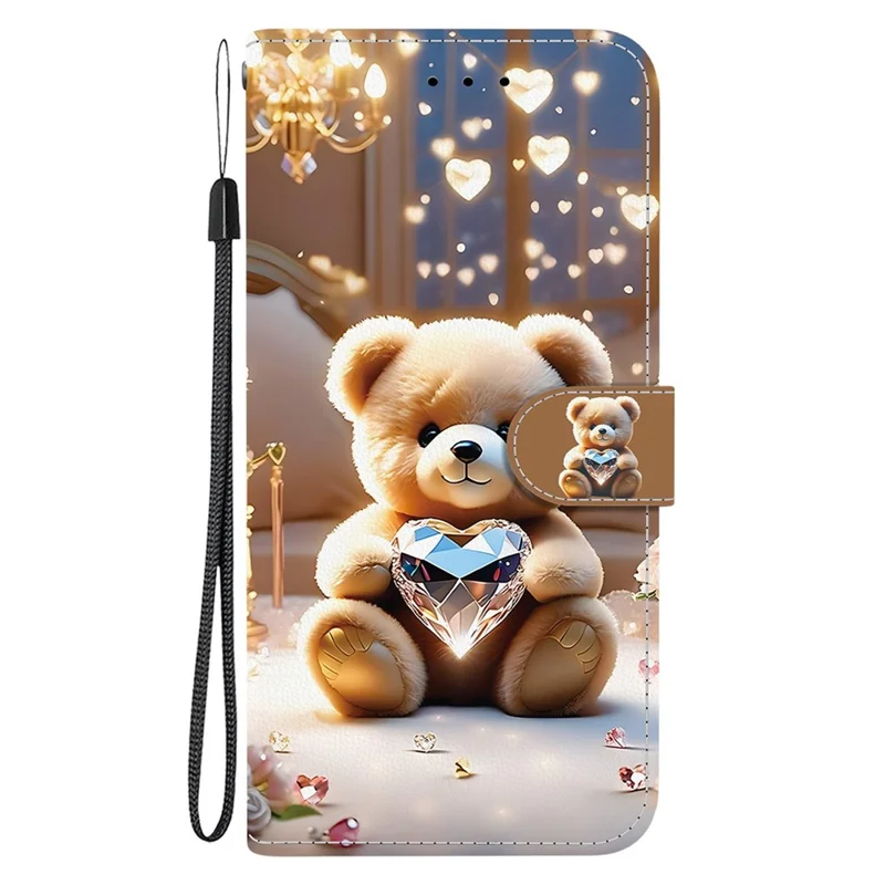 For Honor 400 Lite 5G Leather Case Stand Wallet Pattern Printing Phone Cover with Wrist Strap - Diamond Bear