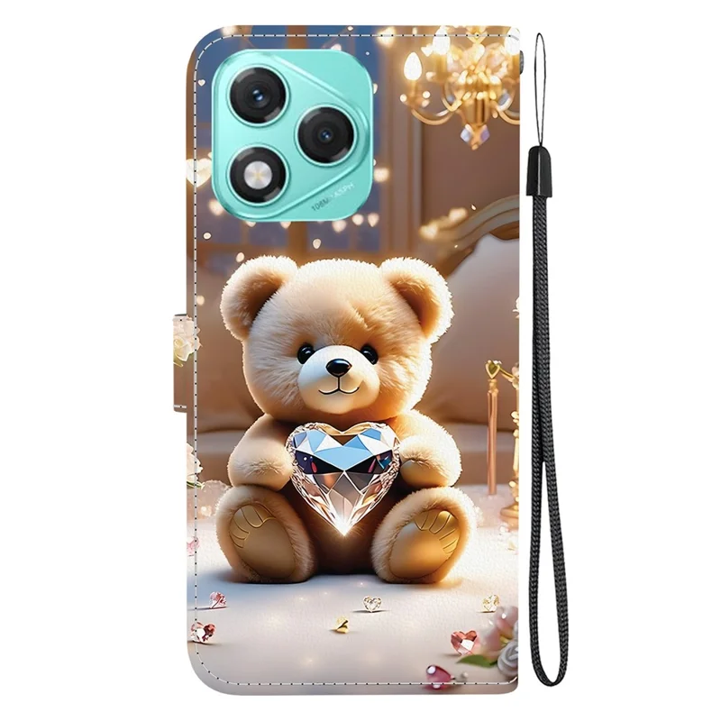 For Honor 400 Lite 5G Leather Case Stand Wallet Pattern Printing Phone Cover with Wrist Strap - Diamond Bear