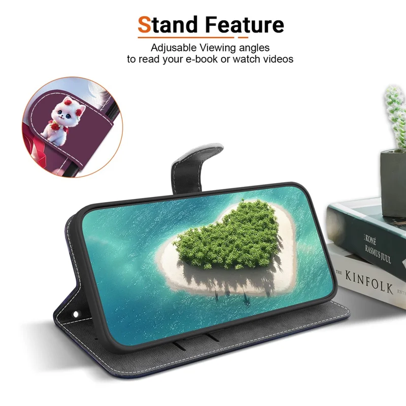 For iPhone 17 Leather Case Stand Wallet Pattern Printing Phone Cover with Wrist Strap - Rose Cat