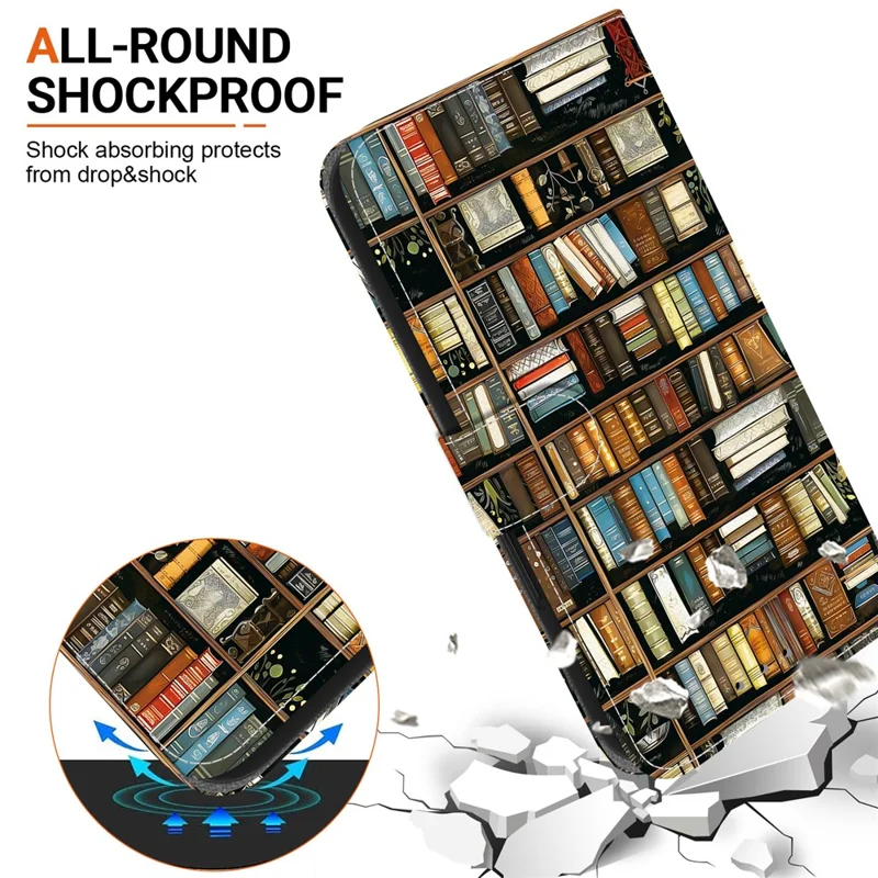Per iPhone 17 Pro Custodia in pelle Stand Wallet Stampa a motivi Cover per telefono con cinturino da polso - Libreria