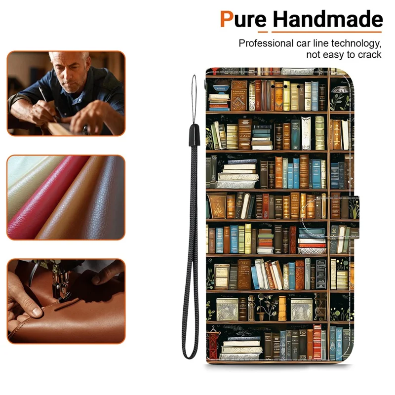 Per iPhone 17 Pro Custodia in pelle Stand Wallet Stampa a motivi Cover per telefono con cinturino da polso - Libreria