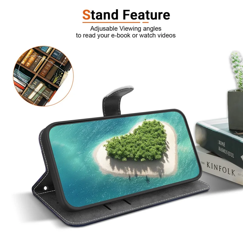 For iPhone 17 Pro Max Leather Case Stand Wallet Pattern Printing Phone Cover with Wrist Strap - Bookshelf