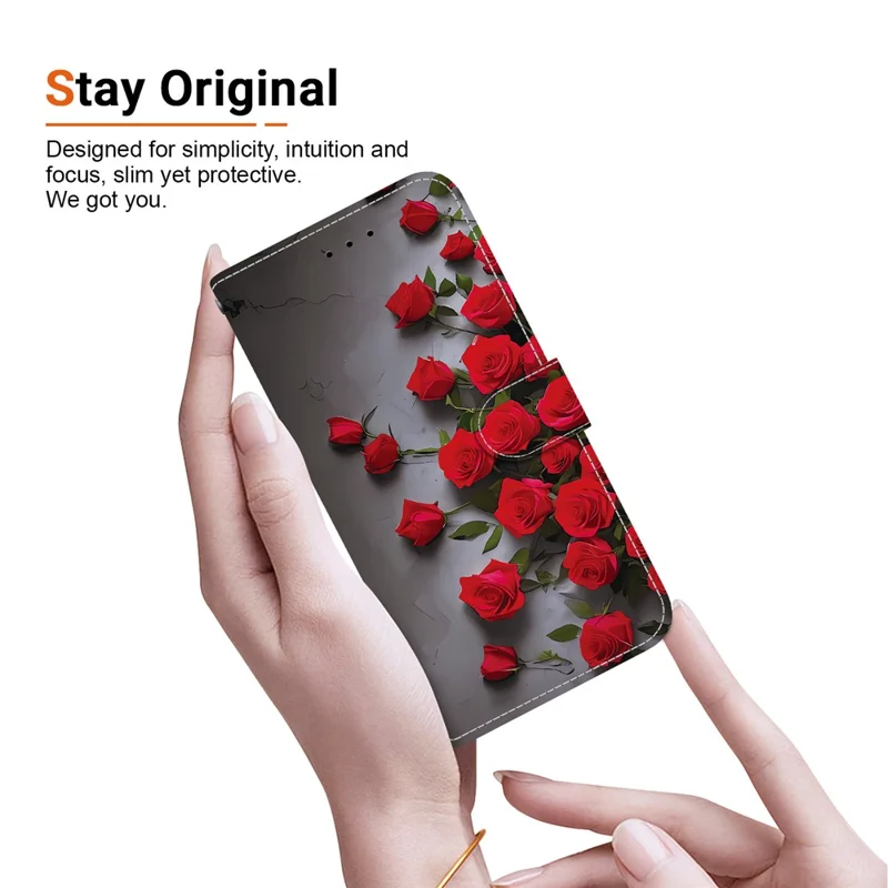 For OnePlus Nord CE5 5G / Ace 5 Racing 5G Leather Case Stand Wallet Pattern Printing Phone Cover with Wrist Strap - Red Rose