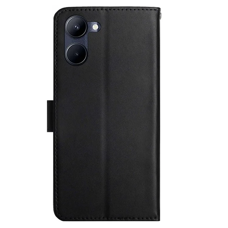 Для Realme C33 4G HT02 Подличная Кожаная Наппа Текстура Корпус Сильный Магнитная Застежка Функция Flip Phone Cover - Черный