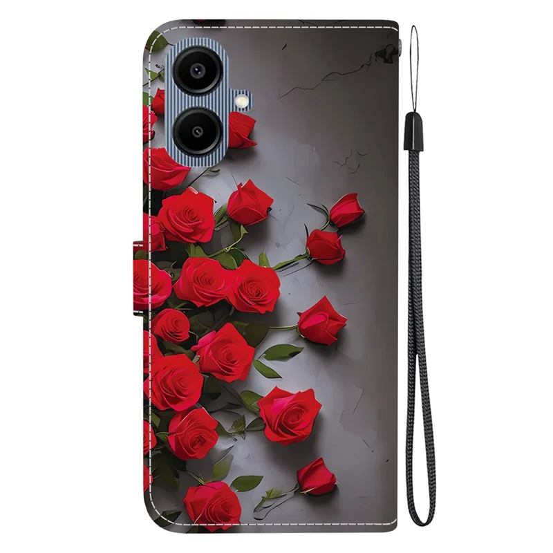 Étui en cuir pour Samsung Galaxy A07 4G / A06 5G / A06 4G avec support, motif portefeuille, housse de téléphone avec dragonne - Rose rouge