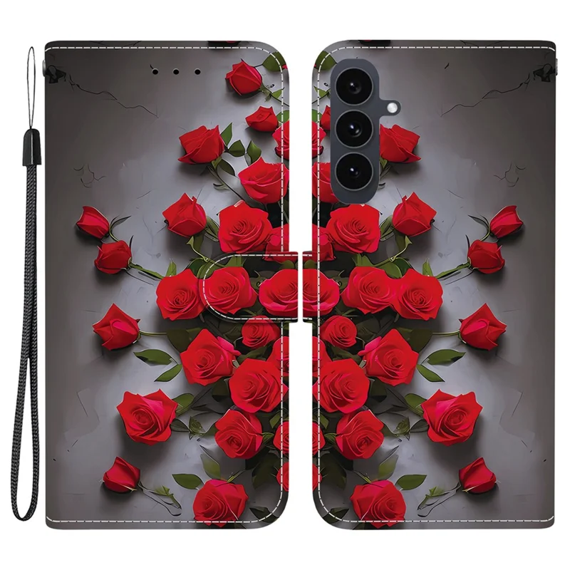 Étui en cuir pour Samsung Galaxy S25 FE avec support, motif portefeuille, dragonne - Rose rouge