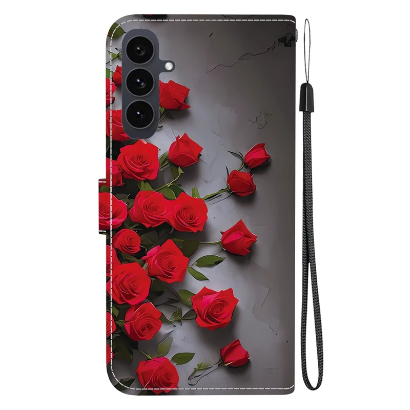 Étui en cuir pour Samsung Galaxy S25 FE avec support, motif portefeuille, dragonne - Rose rouge