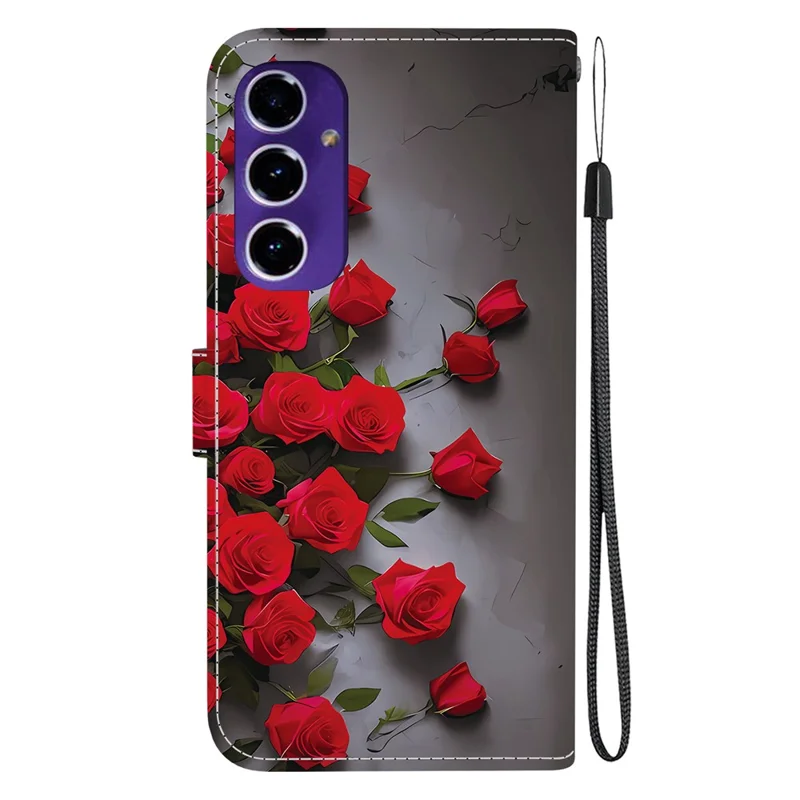 Funda de Cuero con Soporte y Cartera para Samsung Galaxy S24 FE - Estampado de Patrón con Correa de Muñeca - Rosa Rojo