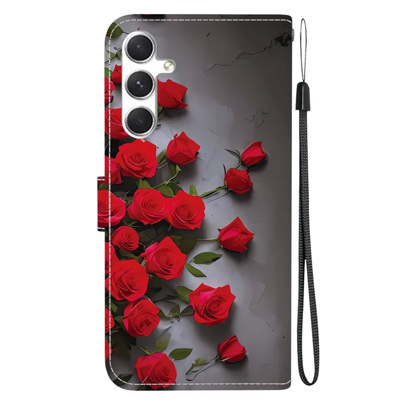 Étui en cuir pour Samsung Galaxy S25+ / S24+ avec support, motif portefeuille, et dragonne - Rose Rouge