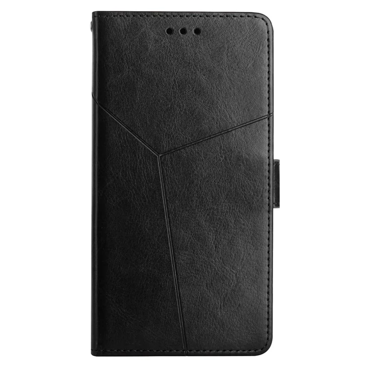 For Motorola Moto E22i 4G / E22 4G HT01 Flip Leather Wallet Case Stand Imprinted Y-Shaped Lines Magnetic Shockproof Phone Cover with Strap - Black