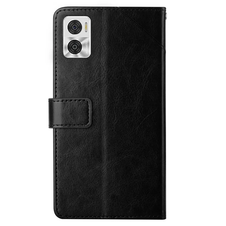 For Motorola Moto E22i 4G / E22 4G HT01 Flip Leather Wallet Case Stand Imprinted Y-Shaped Lines Magnetic Shockproof Phone Cover with Strap - Black