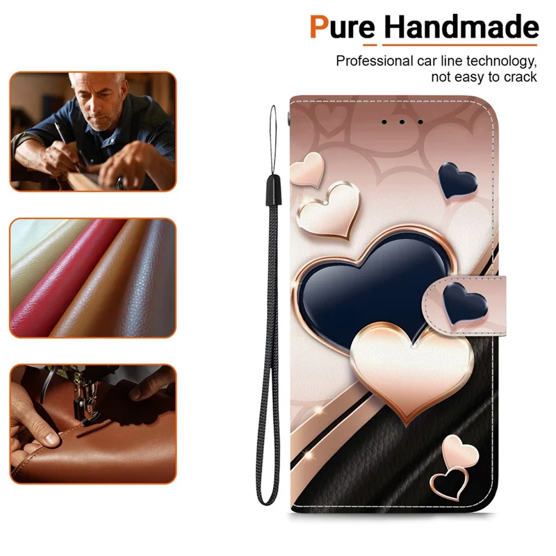 Étui en cuir avec support pour Samsung Galaxy A56 5G, motif portefeuille, avec dragonne - Amour