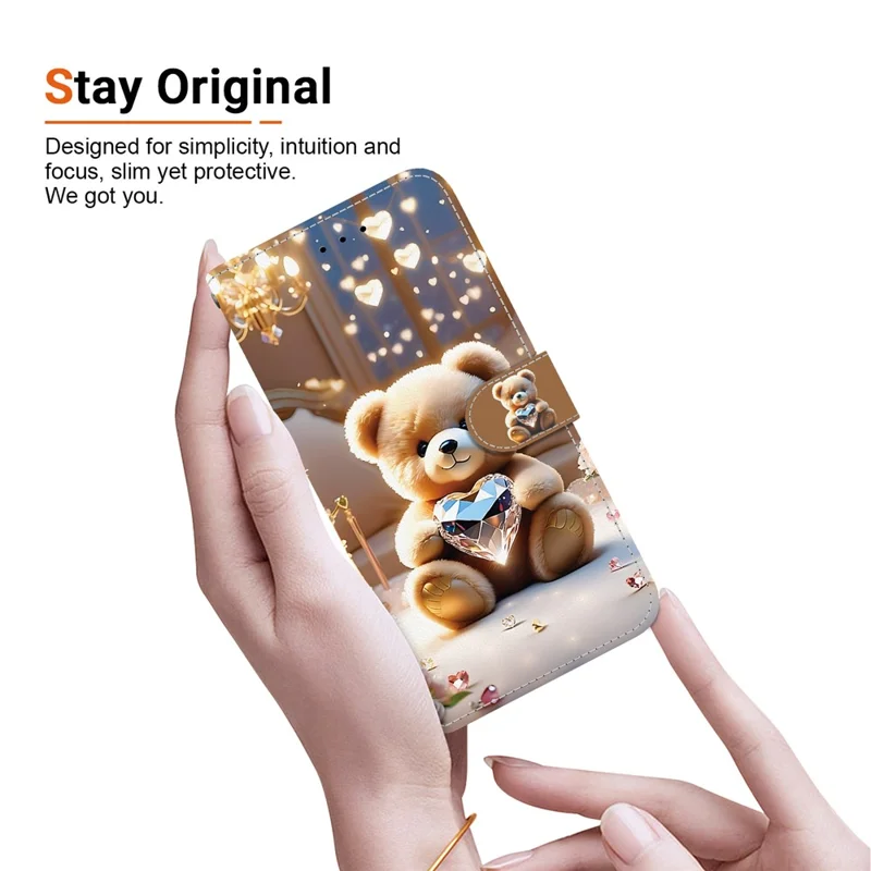 Étui en cuir pour Samsung Galaxy A17 5G avec support de portefeuille, motif imprimé et dragonne - Ours en diamant