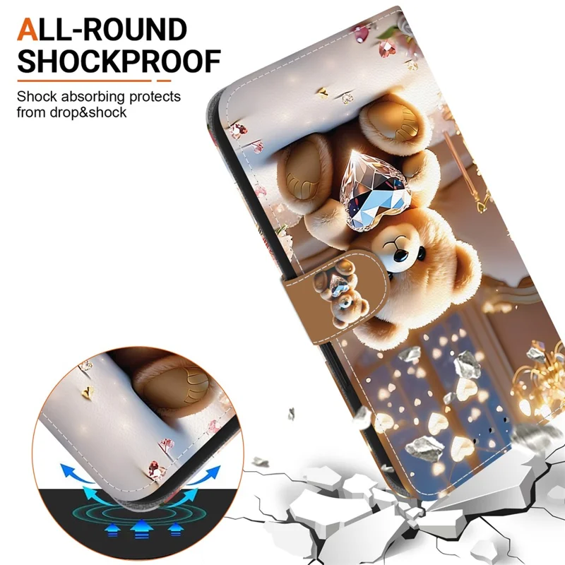 Étui en cuir pour Samsung Galaxy A17 5G avec support de portefeuille, motif imprimé et dragonne - Ours en diamant