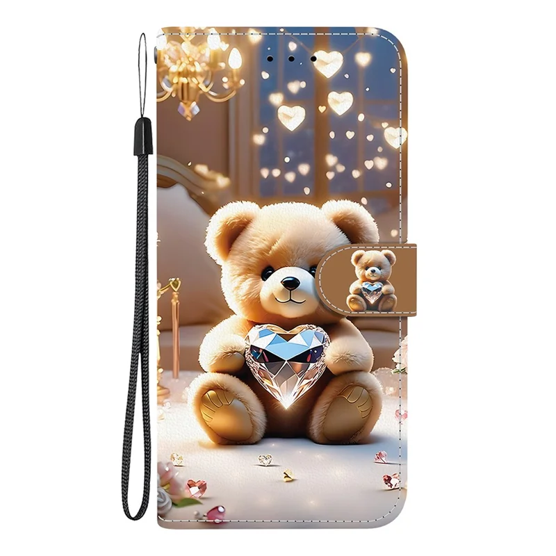 Étui en cuir pour Samsung Galaxy A17 5G avec support de portefeuille, motif imprimé et dragonne - Ours en diamant