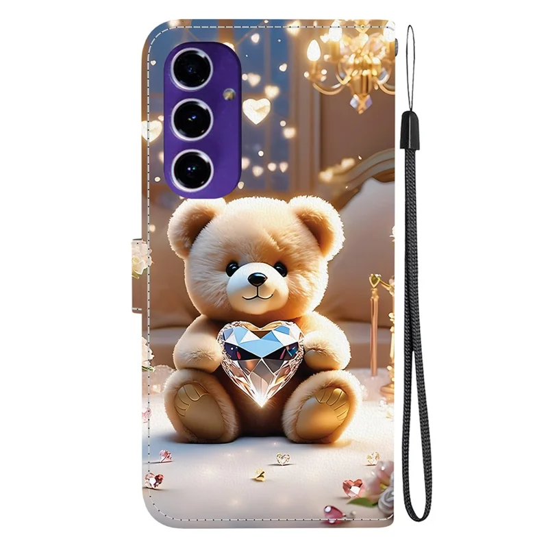Étui en cuir pour Samsung Galaxy A17 5G avec support de portefeuille, motif imprimé et dragonne - Ours en diamant